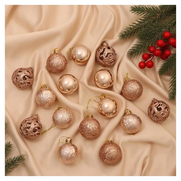 

Набор шаров пластик D- 4 см, 16 шт "Торжество узоры" золото