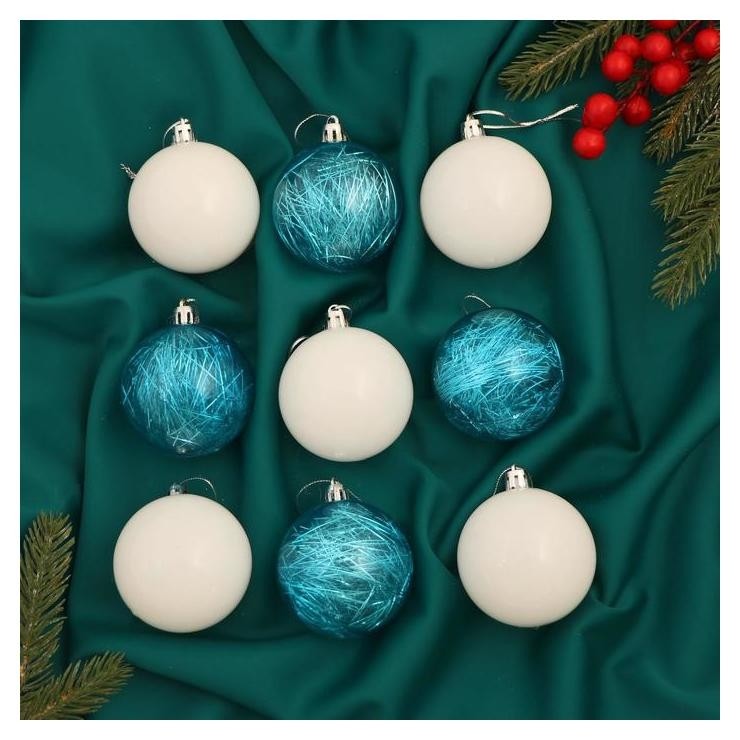 

Набор шаров пластик D-6 см, 9 шт "Праздничное настроение полоски" бело-голубой