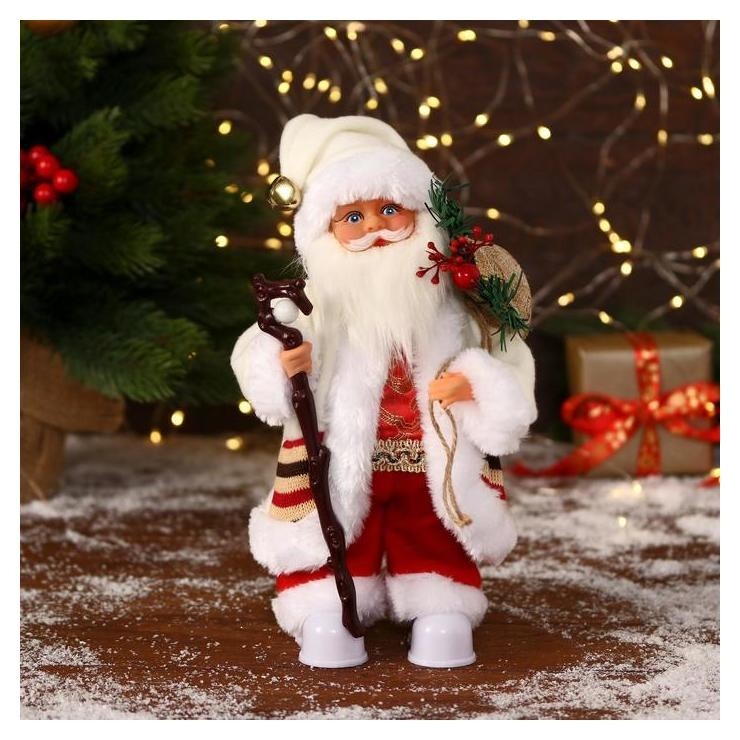 

Дед мороз "В белом костюмчике с орнаментом, с посохом" двигается, 11х30 см