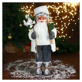 Дед мороз "В белом свитере, с лыжами" двигается, 17х45 см Зимнее волшебство