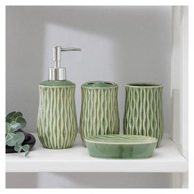 Набор аксессуаров для ванной комнаты доляна «Волны», 4 предмета, цвет зелёный Доляна