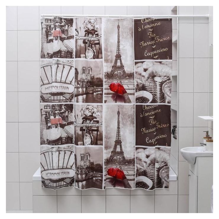Штора для ванной комнаты доляна «Париж ретро», 180×180 см, Eva, цвет белый