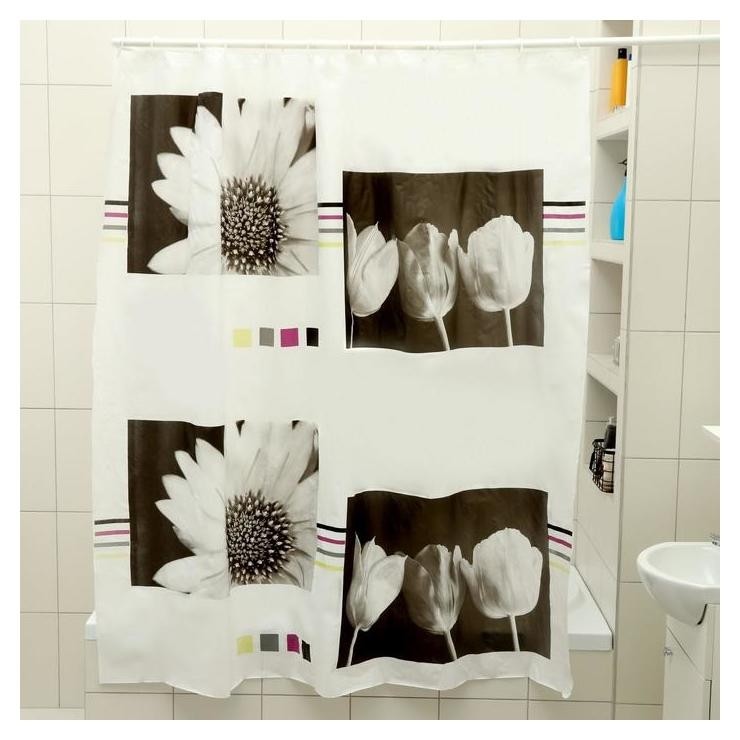 Штора для ванной комнаты доляна «Белые цветы», 180×180 см, EVA
