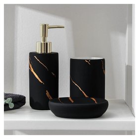 Набор аксессуаров для ванной комнаты доляна «Зевс», 3 предмета (Мыльница, дозатор для мыла, стакан), цвет чёрный Доляна