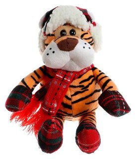 Мягкая игрушка Тигр, с шарфом, 17 см 