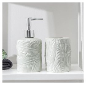 Набор аксессуаров для ванной комнаты «Листва», 2 предмета (Дозатор для мыла, стакан), цвет серый 