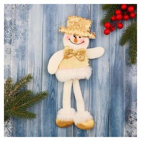 Мягкая игрушка "Снеговик в блестящем костюме, с бантиком" 9,5х30 см, бело-золотой Зимнее волшебство