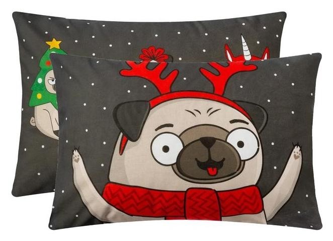

Комплект наволочек этель сhristmas Dog 50х70 см - 2 шт, 100% хлопок, бязь, Серый