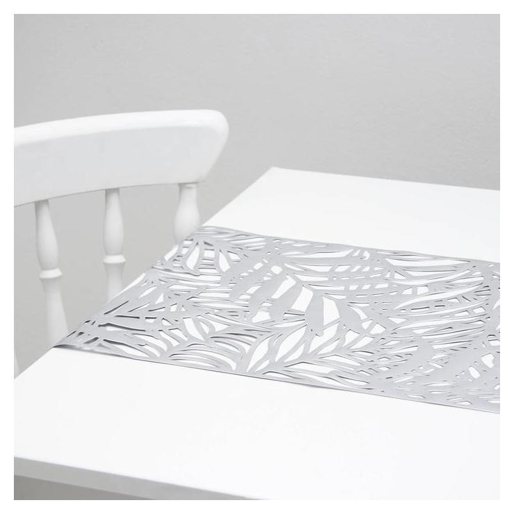Дорожка для стола «Листья», 33×150 см, цвет серебро