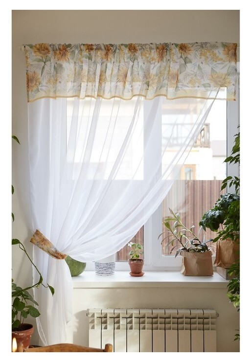 Тюль с подхватом и ламбрекеном "Солнечные цветы" 250х200см, 100% п/э, вуаль  Этель