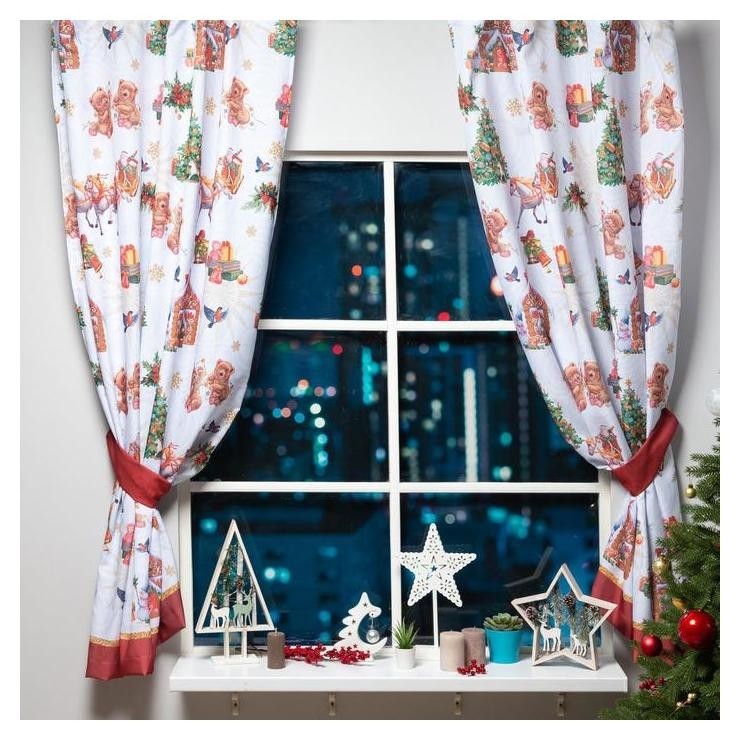 

Комплект штор для кухни с подхватами "Новогодняя сказка" 145х180см-2 шт., габардин