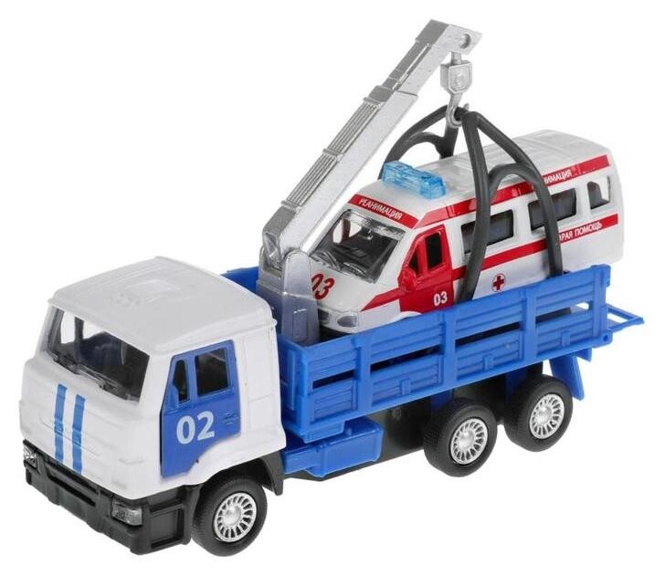 Машина металлическая «Kamaz эвакуатор», 12 см, открываются двери, подвижные детали, инерция, скорая помощь 7,5 см Технопарк