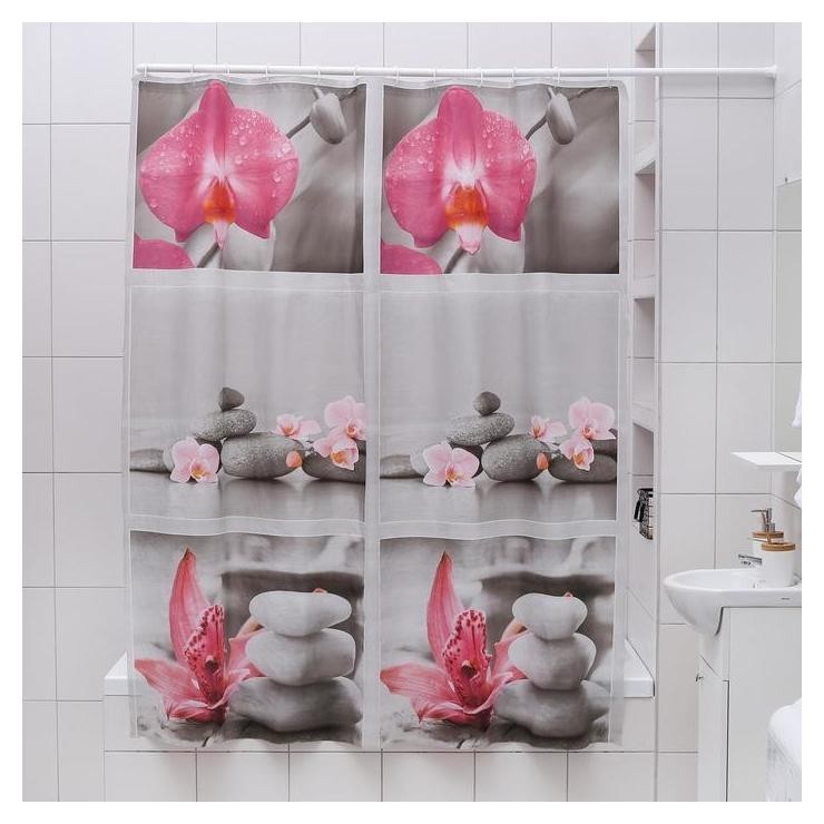 Штора для ванной комнаты доляна «Камни и орхидея», 180×180 см, EVA