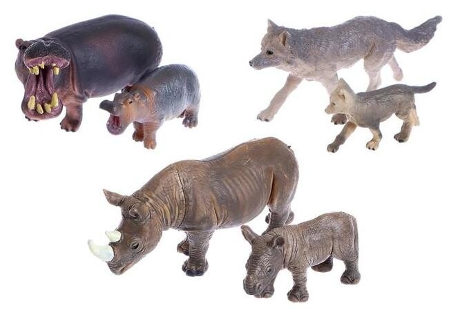 Набор диких животных Дети и родители, 6 фигурок  Зоомир