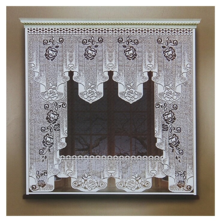 Штора 170х160 см, белый, 100% п/э, без шторной ленты, розы  Лента