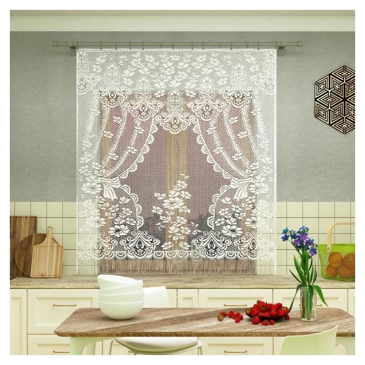 Штора кухонная 200х170 см, белый, 100% п/э, без шторной ленты  Лента