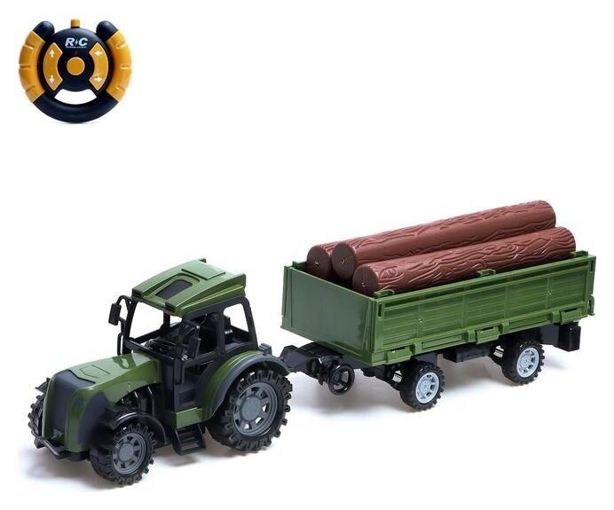 Трактор радиоуправляемый «Фермер» с прицепом, работает от батареек, цвет зелёный  