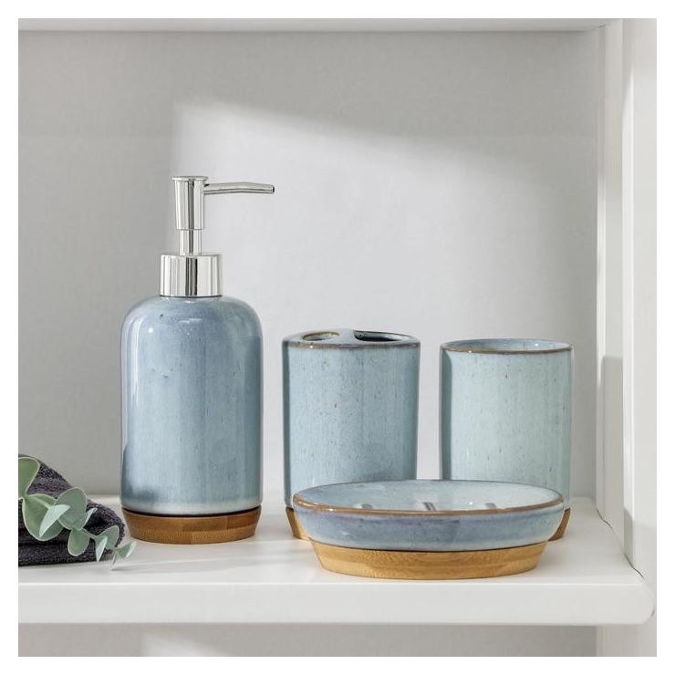 Набор аксессуаров для ванной комнаты «Молли», 4 предмета (Мыльница, дозатор 400мл, два стакана), цвет голубой