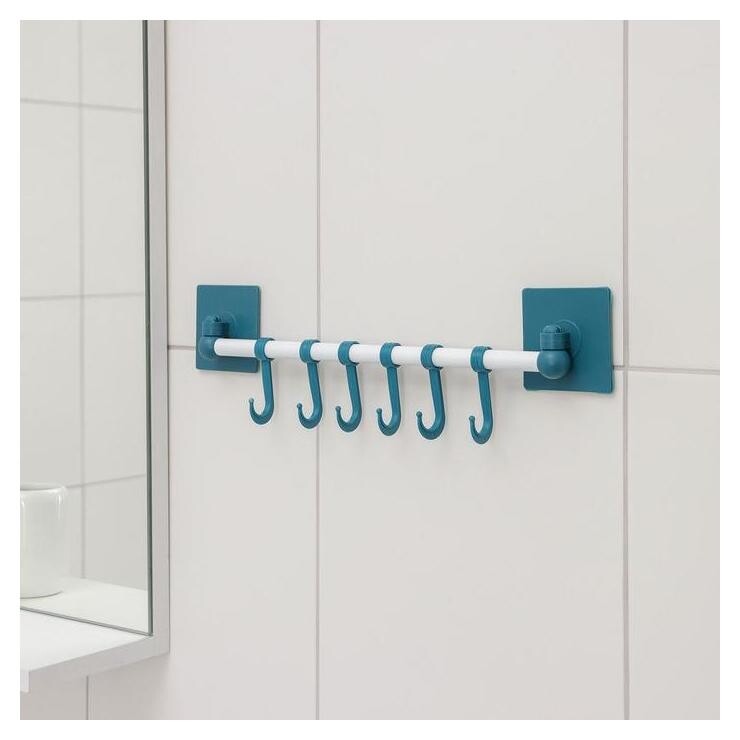 Держатель для полотенец на липучках, 6 подвижных крючков, 36×6,5×2 см  