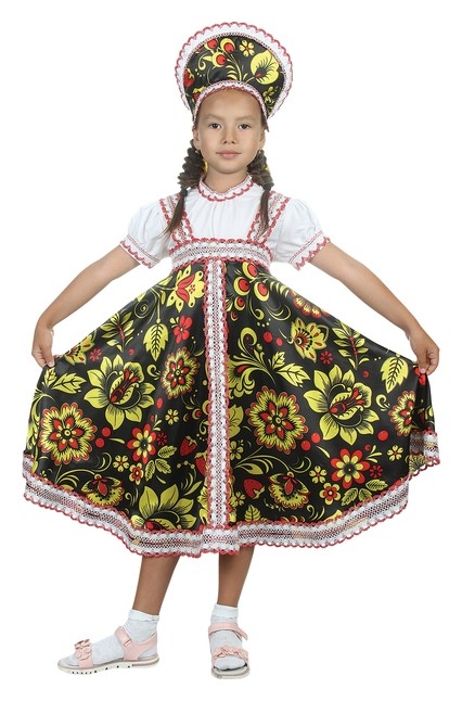 

Русский народный костюм "Хохлома", платье, кокошник, цвет чёрный, р-р 32, рост 122-128 см
