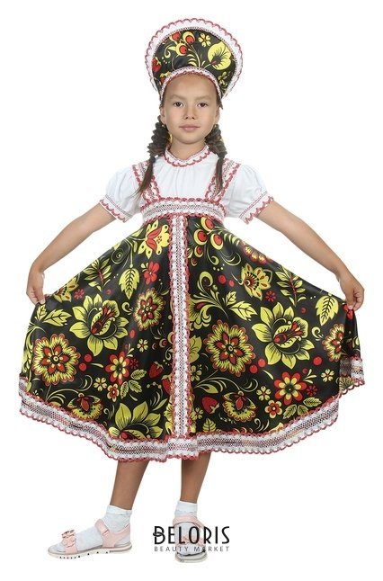Русский народный костюм Хохлома, платье, кокошник, цвет чёрный, р-р 30, рост 110-116 см Страна Карнавалия
