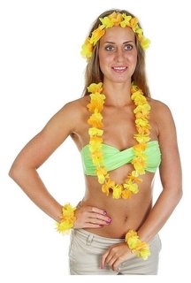 Гавайский набор "Цветочки", ( ожерелье, венок 2 браслета), цвет желтый Страна Карнавалия