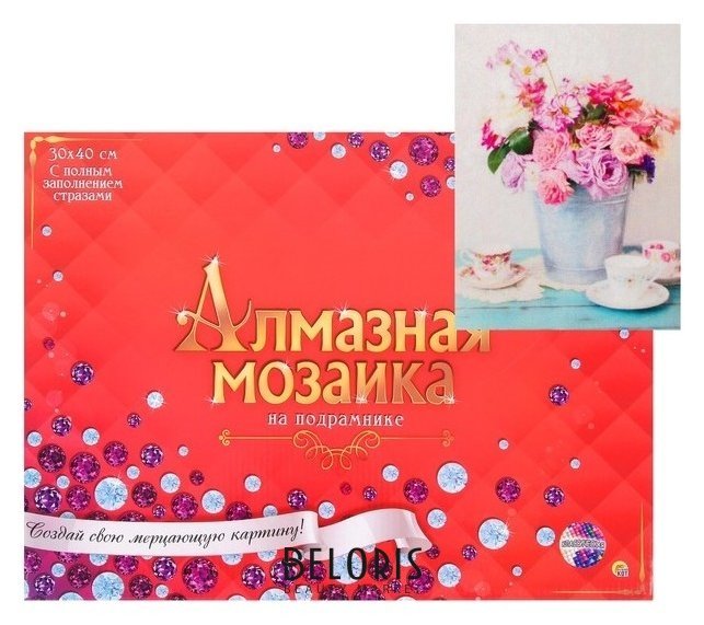 Алмазная мозаика 30 × 40 см, полное заполнение, с подрамником «Нежные цветы в ведёрке» Рыжий кот (Red cat toys)
