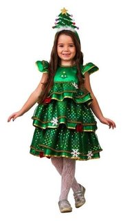 Карнавальный костюм «Ёлочка-малышка», сатин, платье, ободок, размер 26, рост 104 см Батик