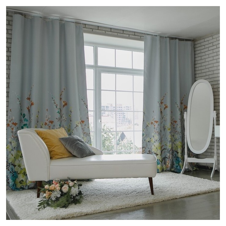 Штора портьерная этель "Акварель" цв.желтый, 145*265 см, пл. 210 г/м2, 100 п/э  Этель