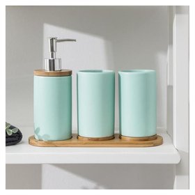 Набор аксессуаров для ванной комнаты «Натура», 3 предмета (Дозатор 400 мл, 2 стакана, на подставке), цвет мятный 
