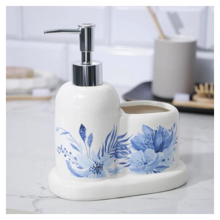 Дозатор для мыла со стаканом "Цветы", 300 мл  