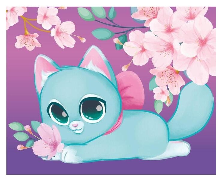 Алмазная мозаика для детей «Милый котик и сакура» 20х25 см  Школа талантов