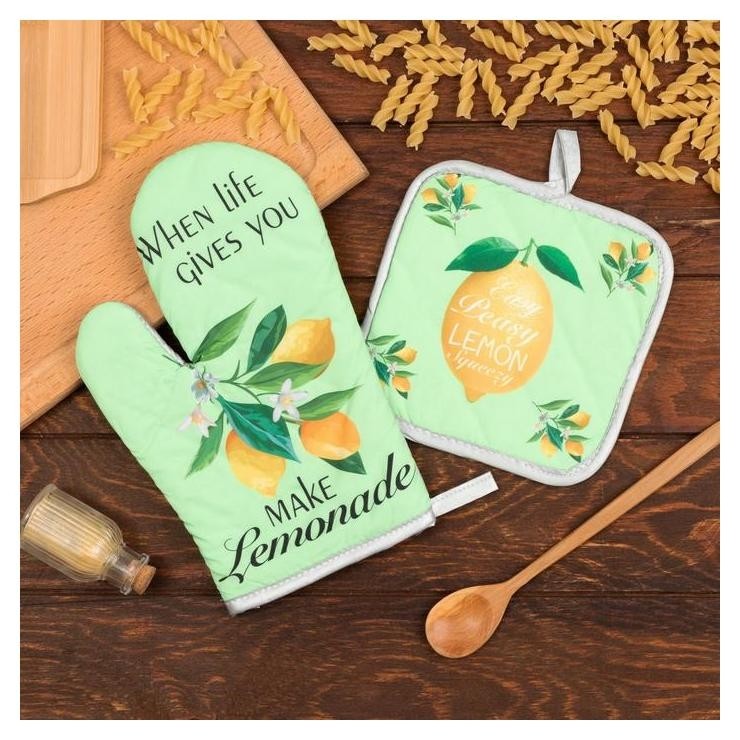 

Кухонный набор доляна Lemon, прихватка 17*17 см, рукавица 26*16 см,100% п/э