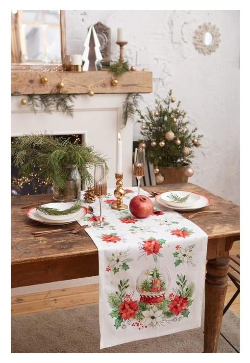 

Дорожка на стол Christmas Red Flowers 40*147 см, 100% хл, саржа 190гр/м2