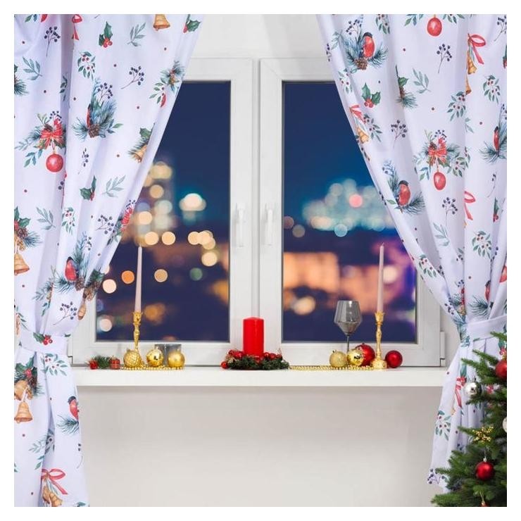 

Комплект штор для кухни с подхватами "Christmas Wreaths" 145х180см-2 шт., габардин