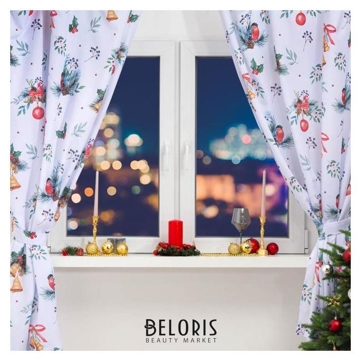 Комплект штор для кухни с подхватами Christmas Wreaths 145х180см-2 шт., габардин Этель