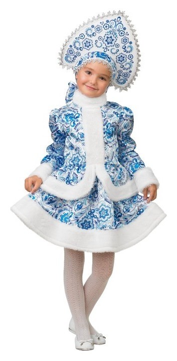Карнавальный костюм Снегурочка, бело-голубые узоры, размер 36, рост 140 см