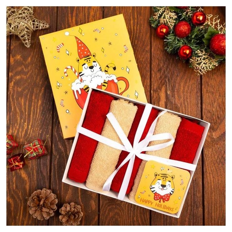 

Набор махровых полотенец этель Happy Holidays 30х30 см -5шт, 100% хл, 340гр/м2