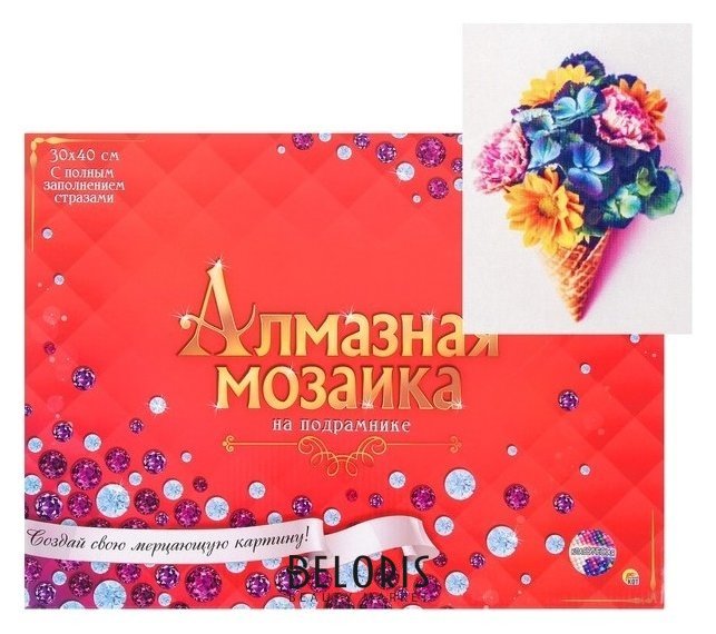 Алмазная мозаика 30 × 40 см, полное заполнение, с подрамником «Яркие цветы» Рыжий кот (Red cat toys)