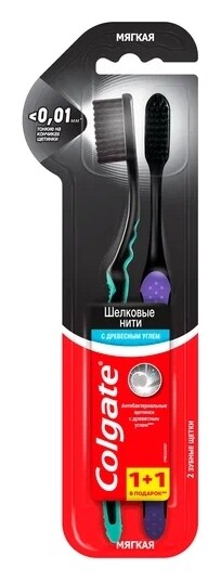 Зубная щетка с древесным углем мягкая Шелковые нити Colgate