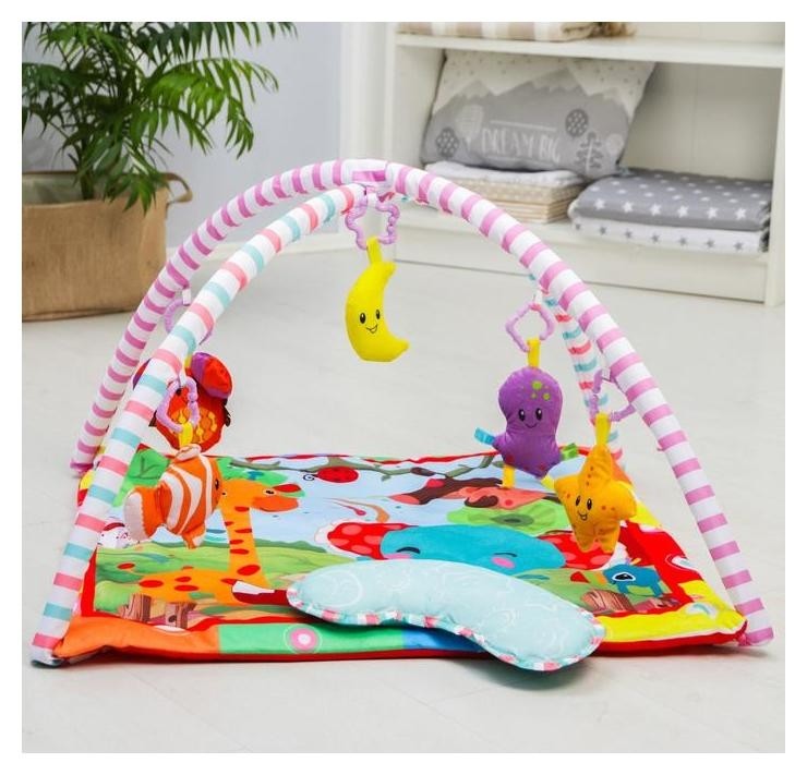 Развивающий коврик с дугами «Слоник и друзья», 5 игрушек, с подушечкой