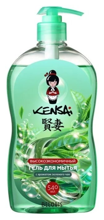 Гель для мытья посуды, овощей, фруктов, детских принадлежностей с ароматом зеленого чая Kensai