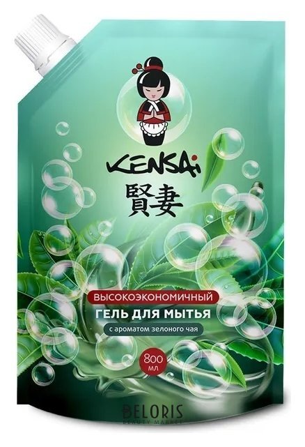 Гель высокоэкономичный для мытья посуды и детских принадлежностей с ароматом зеленого чая, мягкая упаковка Kensai