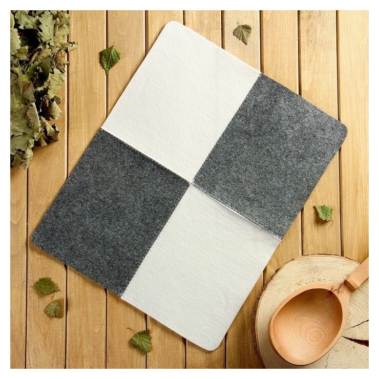 Коврик для бани "Шахматы", войлок, серо- белый, 46х37,5 см  Добропаровъ