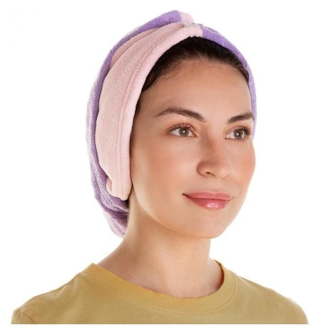 Чалма для сушки волос этель «Двухцветная», цв.розовый/фиолетовый, 65*25 см, 100% п/э