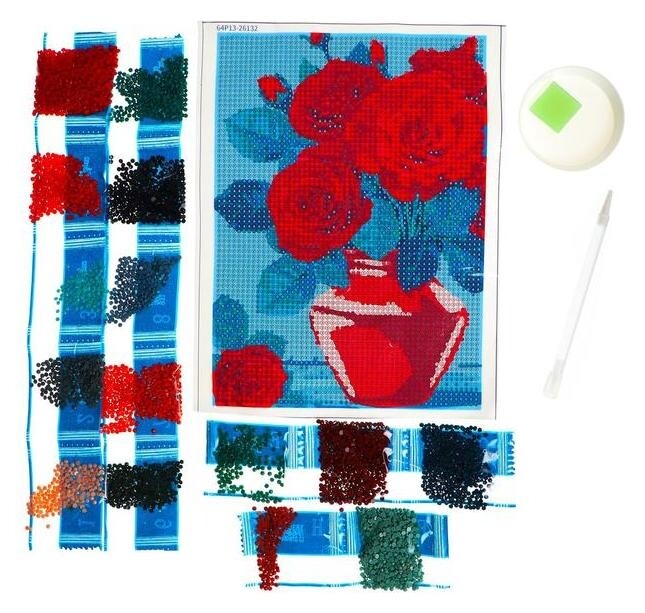 Алмазная вышивка с полным заполнением «Розы в вазе» 15х21 см, на холсте  Школа талантов