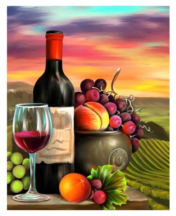Алмазная вышивка с частичным заполнением «Натюрморт с вином» 40х50 см, на раме  Школа талантов