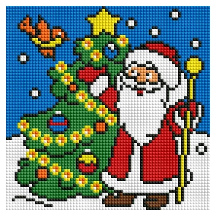 

Алмазная мозаика 20×20 см, с подрамником, с полным заполнением, 10 цв. «Дед мороз у ёлки»