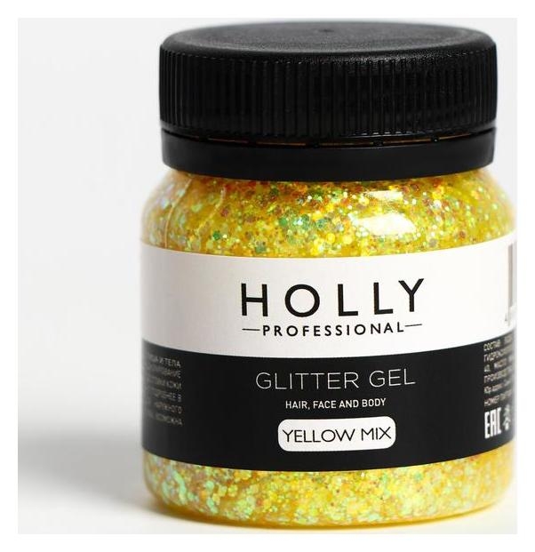 Декоративный гель для волос, лица и тела Glitter GEL Holly Professional, Yellow Mix, 50 мл