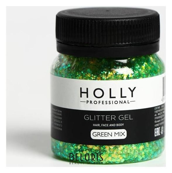 Декоративный гель для волос, лица и тела Glitter GEL Holly Professional, Green Mix, 50 мл Holly Professional
